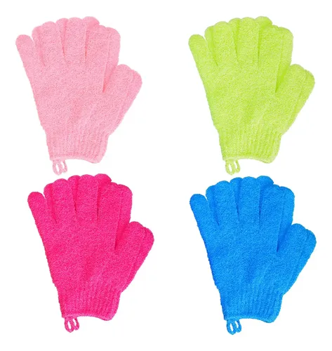 Guantes Exfoliantes De Baño Doble Cara 4 Pares Rosa Y Verde