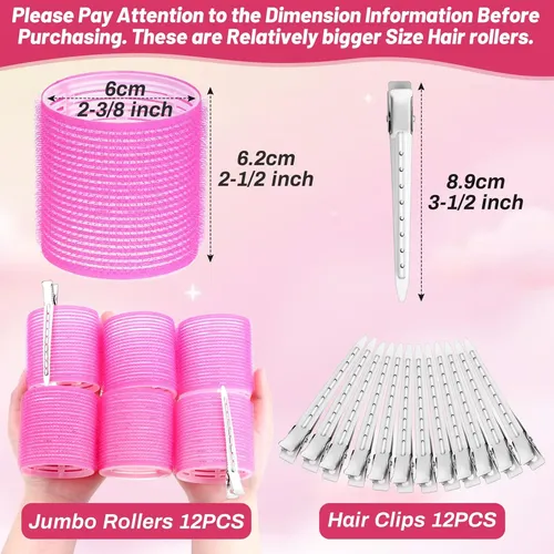 Selizo Juego De Rulos Jumbo 24 Piezas Rosa Volumen Cabello