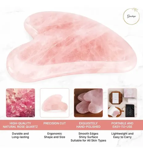 Facial Gua Sha Guashape, Cuarzo Rosa Natural Para Esculpir L