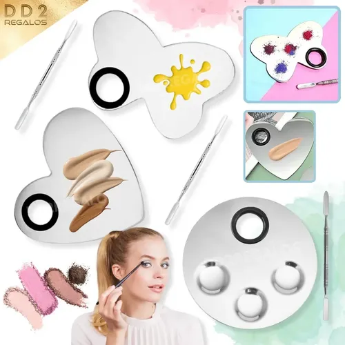 Paleta Mezcladora Maquillajes Con Espátula 3 Formas Acero