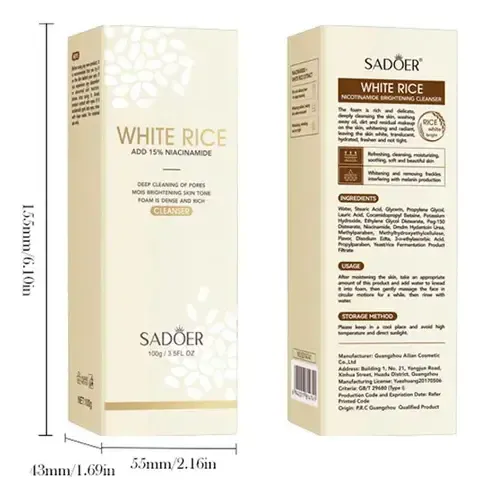 Limpiador Facial 15% Niacinamida Arroz Reduce Poros Sadoer
