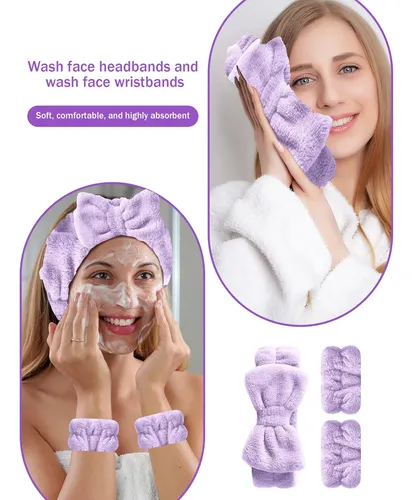 Set 19 Esponjas Maquillaje Y Pomos Triangulares Con Vinchas Purple Grande
