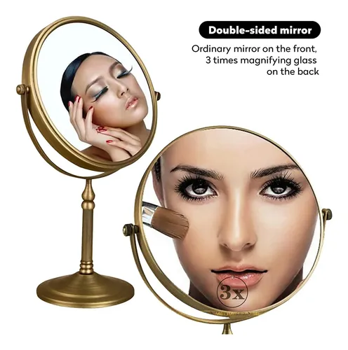 Espejo De Maquillaje Leyden De Latón Envejecido Con 3 Aument