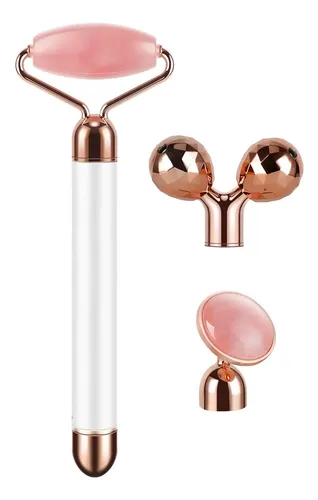 Rodillo Facial De Jade Eléctrico 3 En 1 Cuarzo Rosa