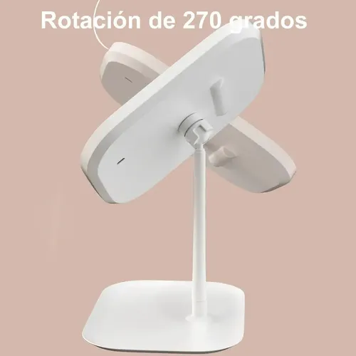 Espejo De Maquillaje Con Luz Led Recargable Y Aumento 5x Blanco