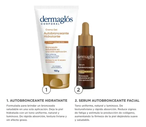 Kit Facial Y Corporal Autobronceante Dermaglós Serum+ Crema.