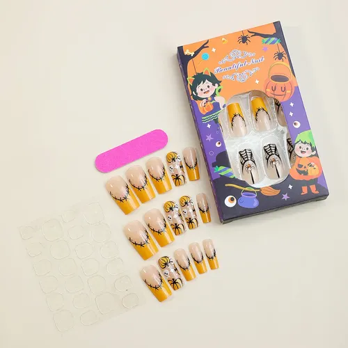 Dos Cajas De Uñas Postizas Color Calabaza Halloween