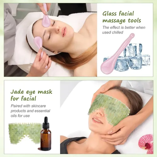 Set 4 Piezas Masajeador Facial Jade Vidrio Verde