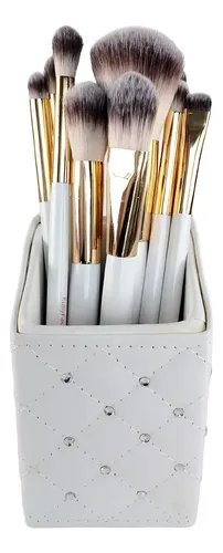 Set 10 Brochas Ruby Face Con Porta Brochas De Ecocuero Color Blanco