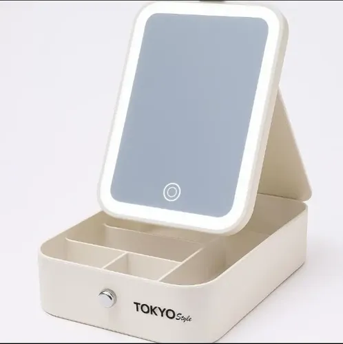 Espejo Led Porta Cosmeticos Usb Funda Simil Cuero