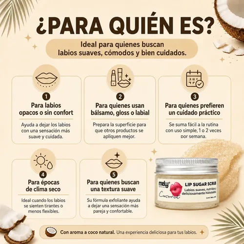 Exfoliante Labial Mely Azúcar Coco Ceramidas Lip Scrub 40g