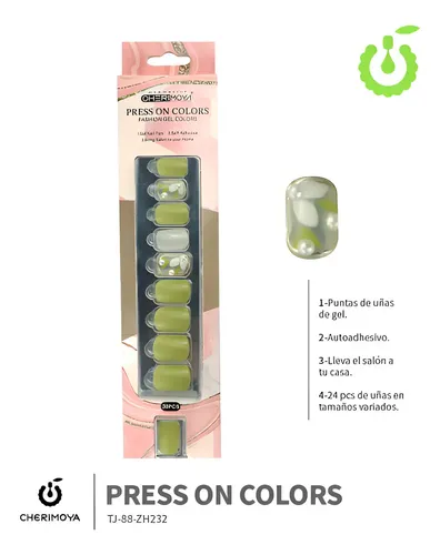 Uñas Postizas Autoadhesivas Press On Cherimoya Gold Brillante para Adultos – Pack de 30 Tips