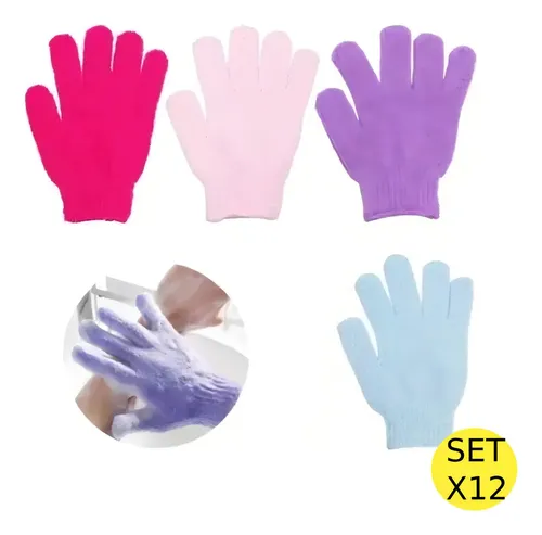 Set Guante Exfoliante Corporal Baño Ducha Spa Piel Suave X12 Color Exfoliador