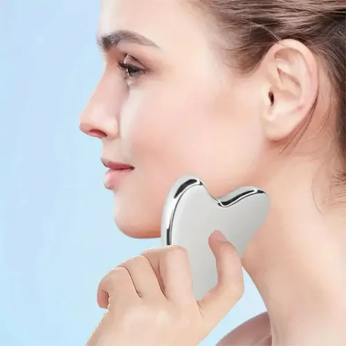 Gua Sha De Acero Inoxidable Plateado: 2 Unidades Para Rostro