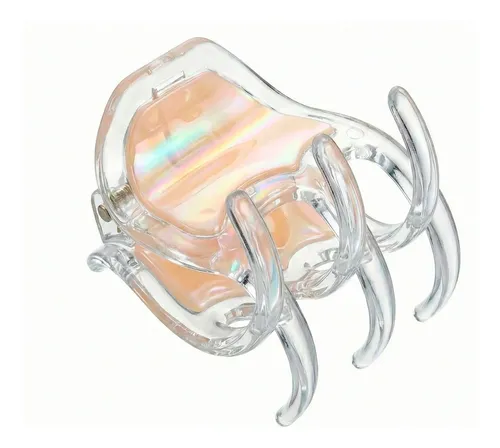 Broche De Pelo Tornasolado Beige 3 Dientes 5cm Pack X 12 Und