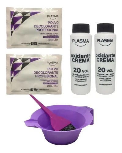Polvo Decolorante Plasma 2u 50g+oxidante 20vol +bowl Pincel