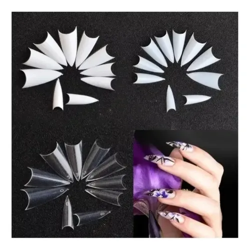 100 Tips Stiletto Cristal/natural En Punta Uñas Postizas