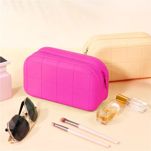 Portátil Silicona Impermeable Maquillaje Tocador Bolsa De Darkredpowder Quilted