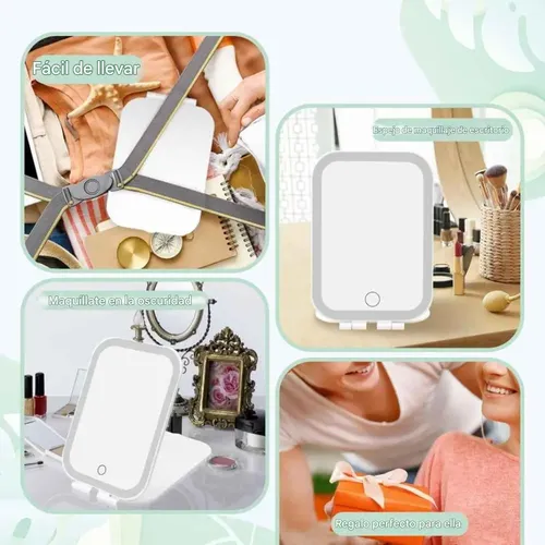 Espejo Con Luz Led 3tonos Plegable Recargable Usb Maquillaje
