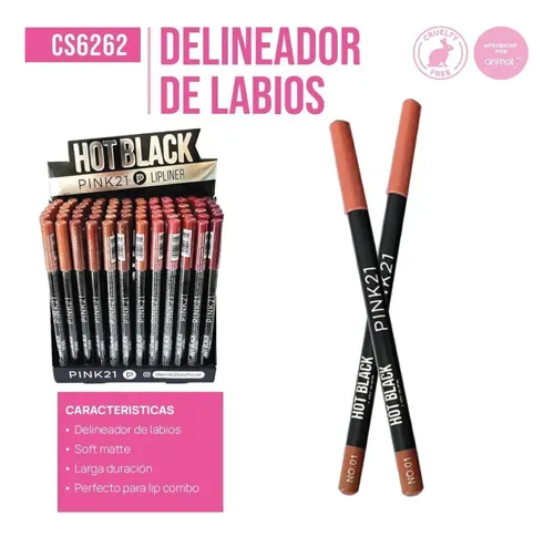 3 Delineadores De Labios Lápiz Hot Black Pink 21