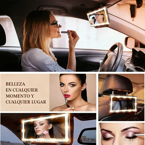 Espejo Maquillaje Visera Coche 3 Modos Luz 42 Led Recargable