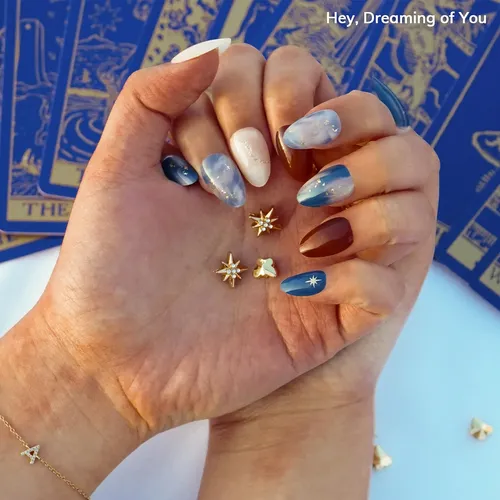 Tiras De Uñas Heyhae, Gel Semicurado, Mármol Azul Primavera,