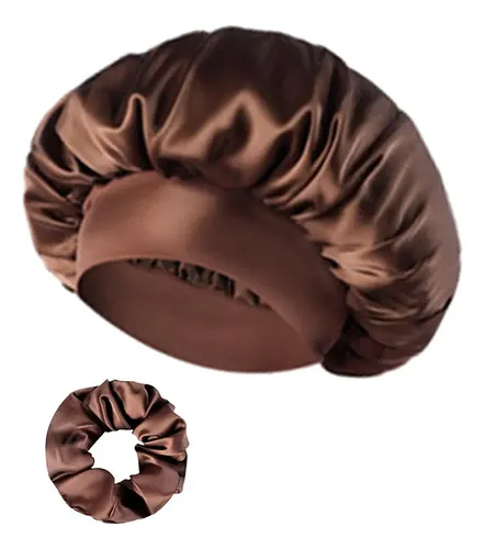 Jj Gorro De Satén Con Lazo For Dormir, Gorro De Baño Marrón
