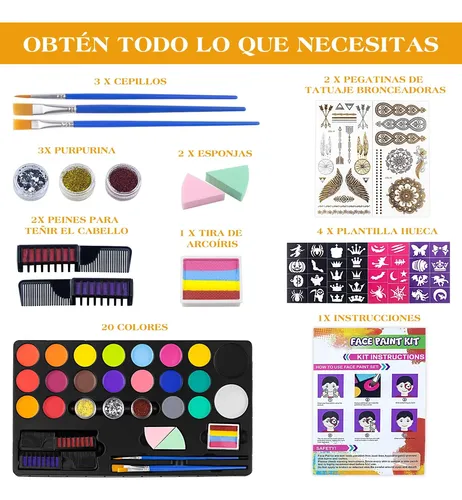 Juego De Bandejas De 20 Pinturas For Rostro Y Cuerpo