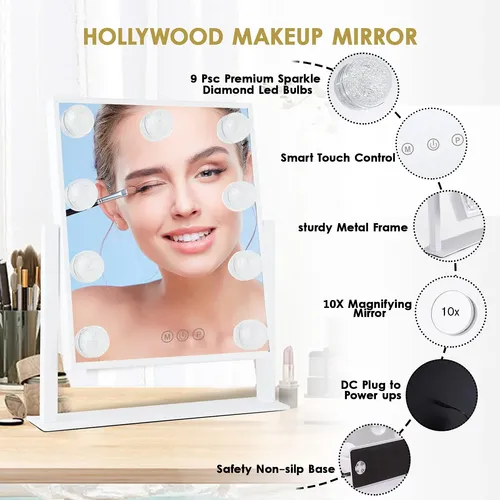 Espejo De Maquillaje Bwllni Con Luces Led 9 Bombillas Blanco