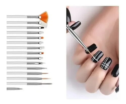 Kit Decoracion Uñas De 15 Pinceles Para Nail Art Esculpidas!