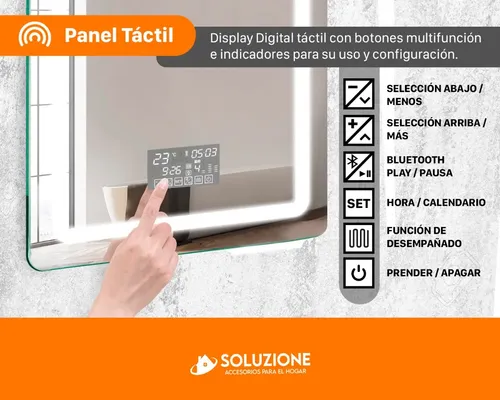 Espejo Smart Inteligente Luz Led 90 X 70cm Bluetooth Premium