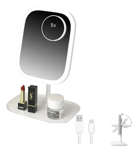 De Espejo Para Maquillaje Con Luz Recargable Usb Lupa 5