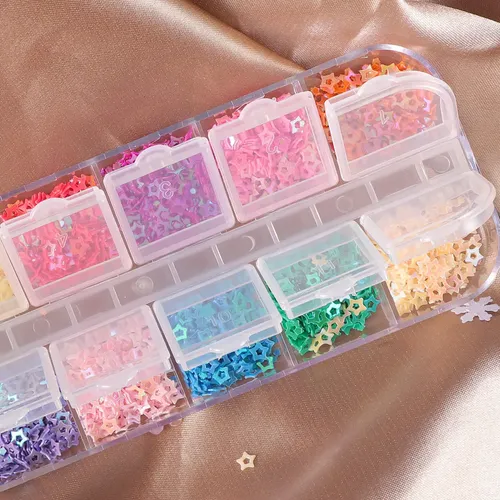 1 Caja De Calcomanías Y Lentejuelas Estrella Para Uñas