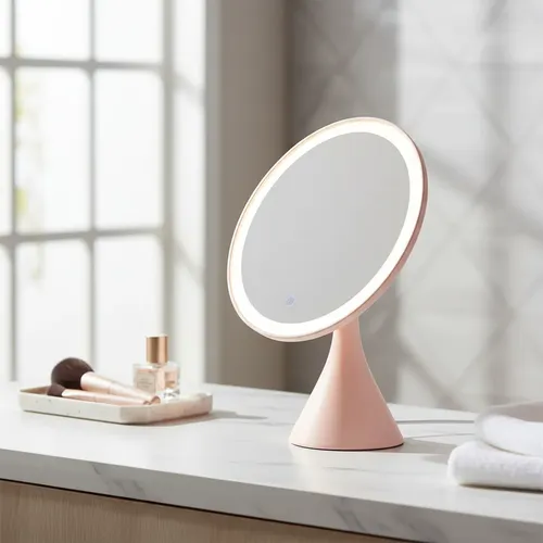 Espejo De Maquillaje Con Luz 3 Tonos Giratorio P/ Escritorio