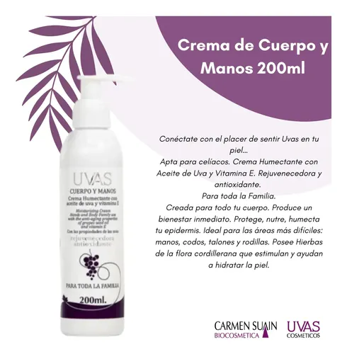 Crema De Cuerpo Y Manos 200ml Uvas X 3