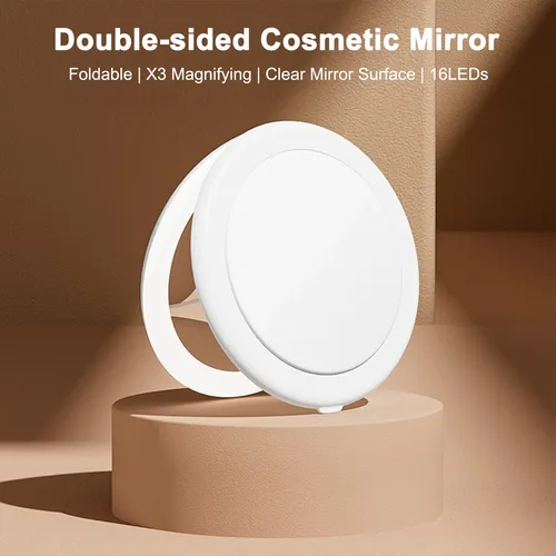 Espejo De Maquillaje Portátil De Doble Cara De 16 Led Con 3x
