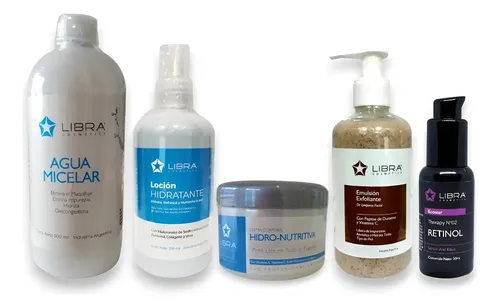 Kit Facial rutina todo tipo de piel Agua Micelar + loción Tónica + crema hidronutritiva + exfoliante + serum