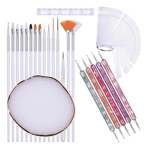 Kit 72 Piezas Para Arte En Uñas Con Pinceles Y Paleta