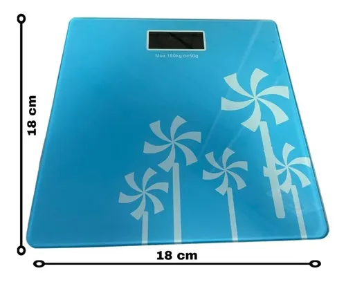 Balanza Digital Celeste Vidrio Templado 180kg Pantalla LCD Automática