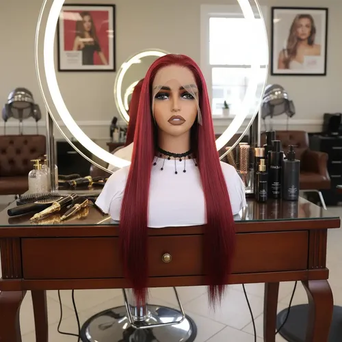 Peluca Lace Front Adiolacba Premium Símil Natural 70 Cm Tamaño De La Base Regulable Tono Rojo Borgoña