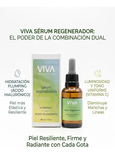 Sérum Regenerador Viva Dermo Skin Care Con Ácido Hialurónico Y Vitamina C 30ml