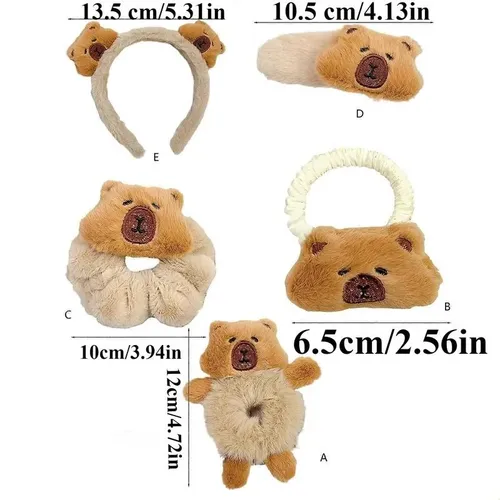 5pcs Diadema De Capibara, Lazo Peludo Para El Pelo, Bonito P Juego De 5 Piezas