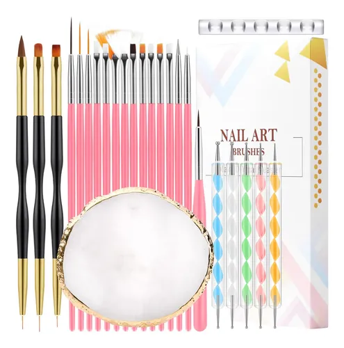 Set 25 Herramientas Para Uñas Con Pinceles Y Paleta