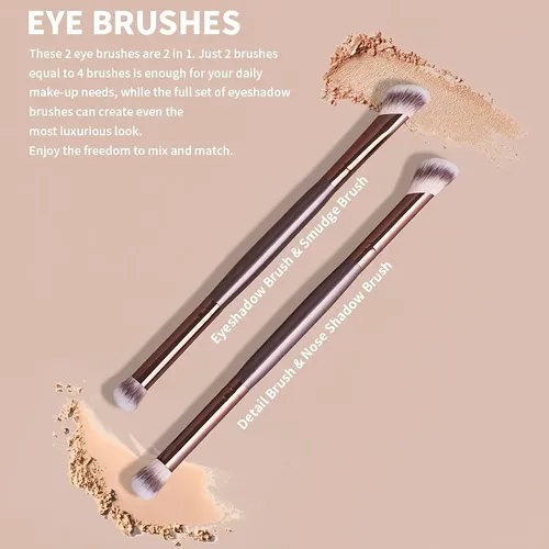 Set 6 Brochas Maquillaje Doble Punta Para Base Marrón