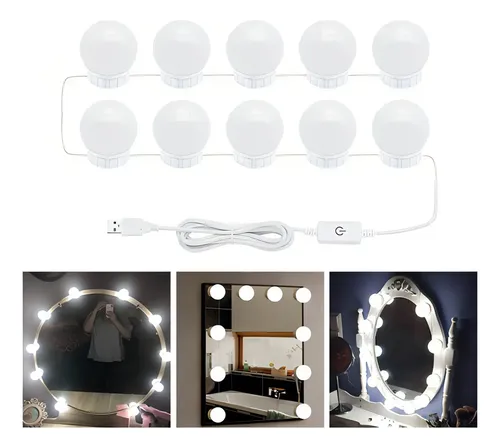 A Kit 10 Espejo Vestidor Luz Led Maquillaje 3 Tonos ,