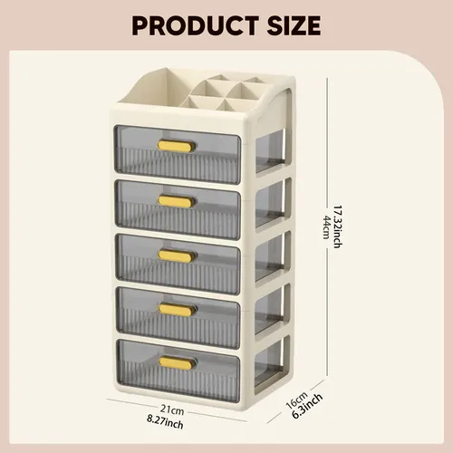 Organizador De Escritorio Y Maquillaje 5 Niveles Marrón Crem Creamy Brown 5 Tier