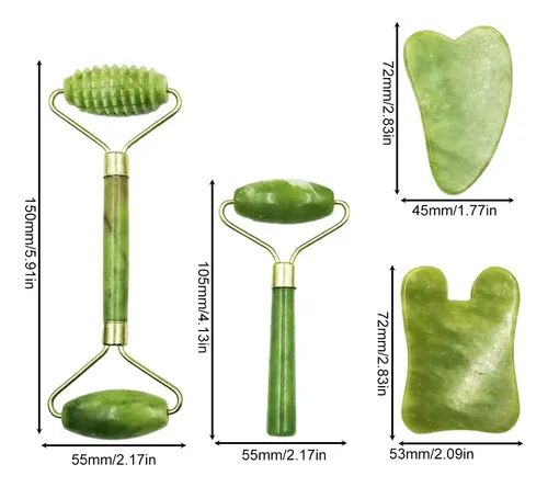 Set Masajeador Facial Gua Sha Y Rodillo Meluvora Verde