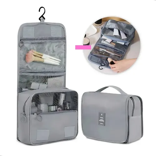 Necessaire bolsa para maquillaje, artículos de aseo, viajes, trabajo, universidad, unisex, academia, moda, bloguera, marca Lemon Shark, color gris