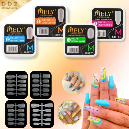 Tips X100 Soft Gel Press On Medio Matte Construccion Mely