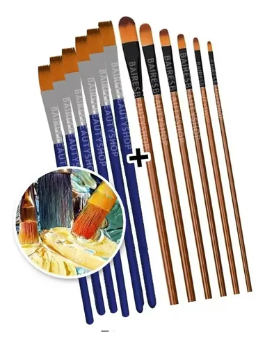 Set Kit 12 Pinceles Sintéticos Pintura Maquillaje Oleo